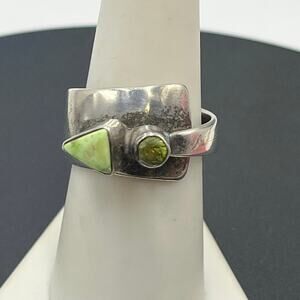 Juan Willie Navajo Sterling Silver Green Turquoise Gaspeite Bypass Ring 9 Signed